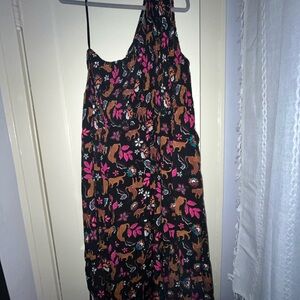 Torrid Black and Pink One-Shoulder Dress